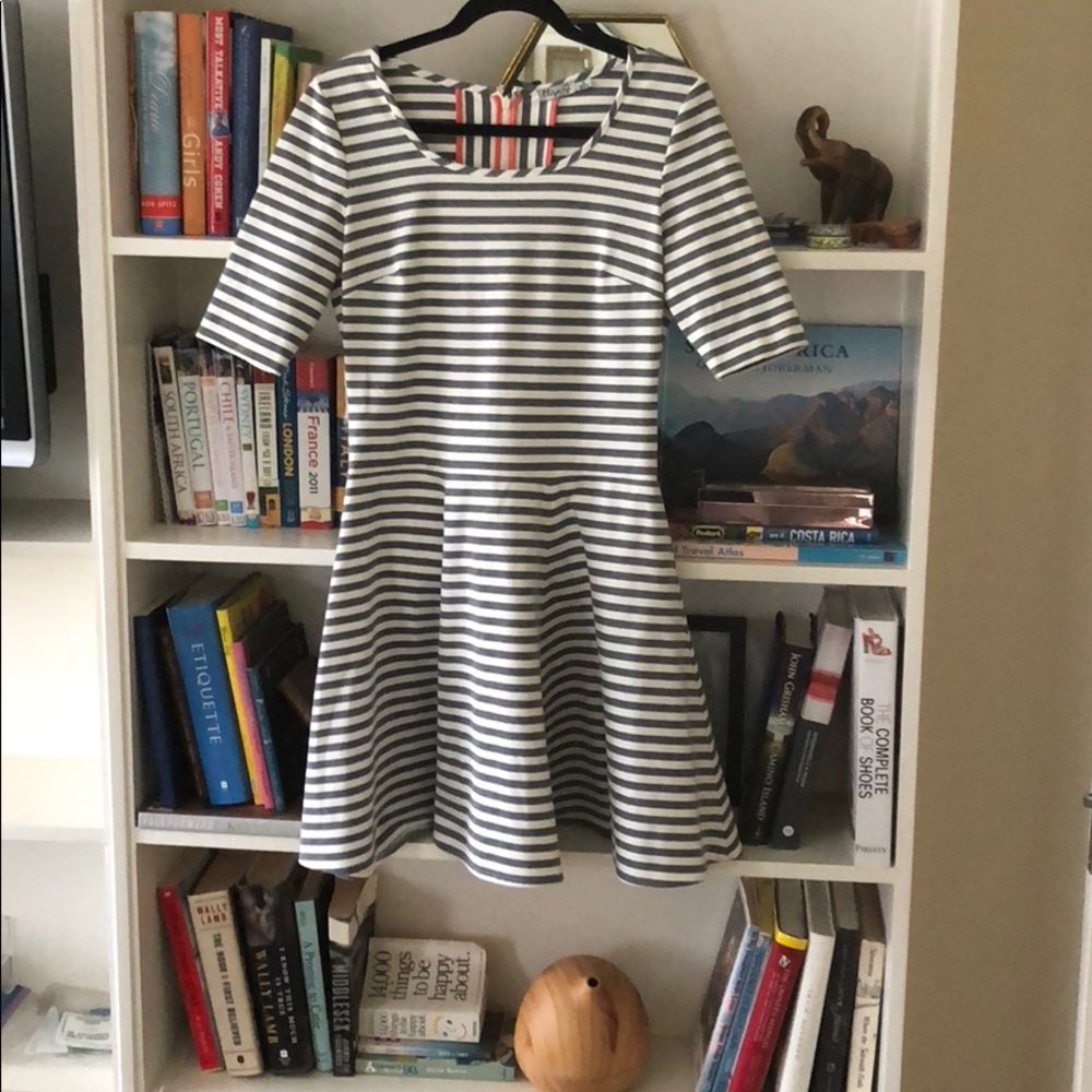 A-line gray and white striped dress